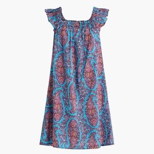 NWT J. Crew Flutter Sleeve Blue Mini Dress Large Paisley Floral Cottagecore Boho